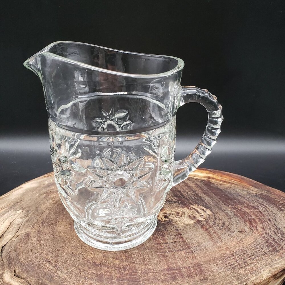 Vintage Anchor Hocking Prescut Star of David Clear Glass Pint Pitcher